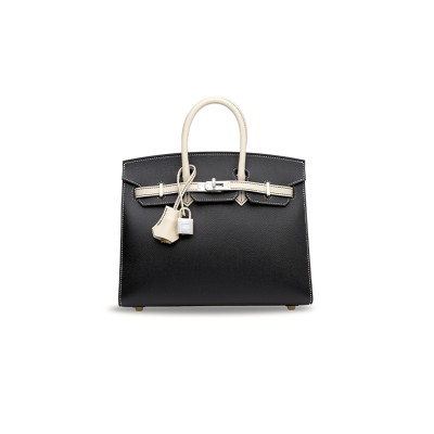 HERMÈS BLACK NATA EPSOM LEATHER SELLIER BIRKIN 25 WITH BRUSHED GOLD HARDWARE (25*20*13cm)